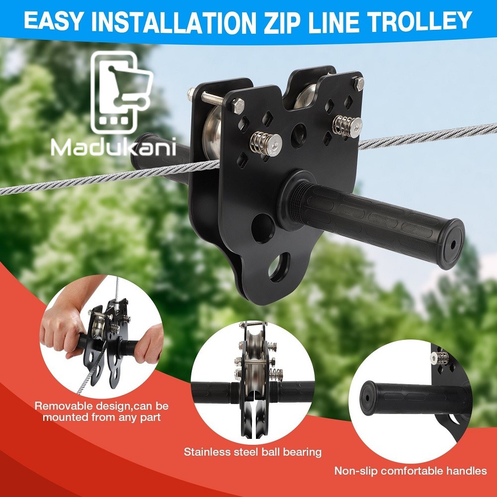 30m 100FT Zip Line for Adults and Kids with Spring Brake and Harness