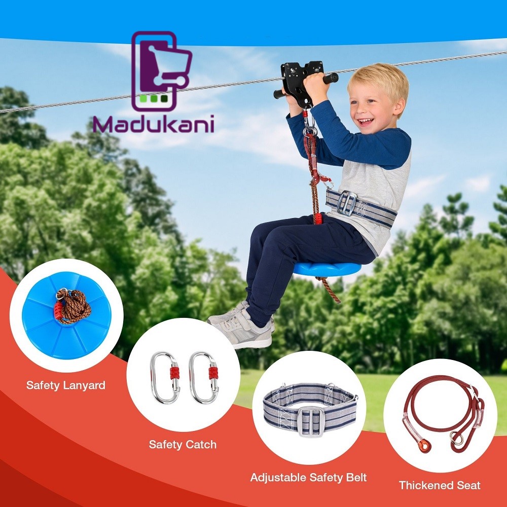 30m 100FT Zip Line for Adults and Kids with Spring Brake and Harness