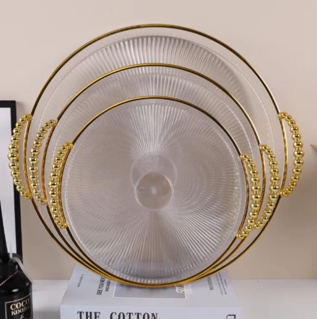 3-Piece Nesting Acrylic Fluted Serving Tray Set with Gold Handles 🥂⚡