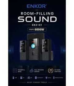 ✨1pc Enkor EK3161 2.1 Channel Bluetooth Multimedia System & Subwoofer Woofer Unit (Height: 38cm / 8,000W PMPO) with Full Wooden Cabinet, Red LED Display, Illuminated Volume Dial, FM Radio, USB/SD