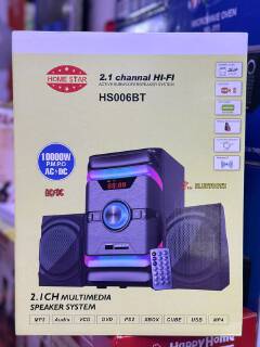 Homestar HS-006 2.1 Channel Hi-Fi Active Subwoofer Speaker System 10000w PMPO, 30W Output, AC/DC Dual Power, Bluetooth USB SD MMC, FM Radio, LED Display, X-Bass, Remote Control, AUX Compatibility,