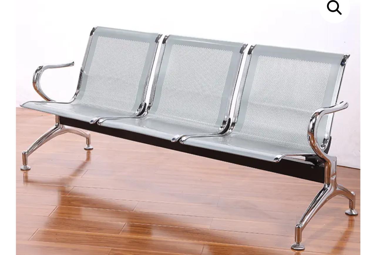 3-Seater Chrome Reception Bench with Perforated Seats and Armrests for Office Waiting Areas