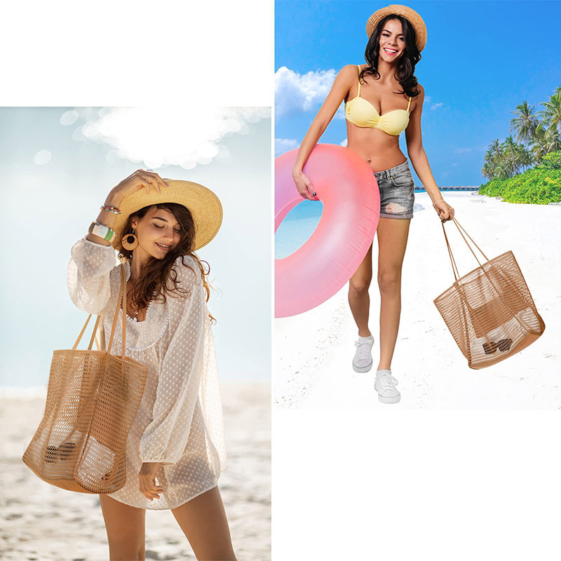 Foldable beach bag, mesh tote bag, women's shoulder bag, summer outdoor travel bag
