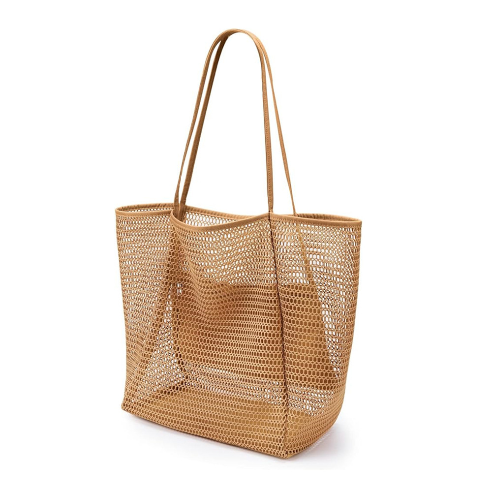 Foldable beach bag, mesh tote bag, women's shoulder bag, summer outdoor travel bag
