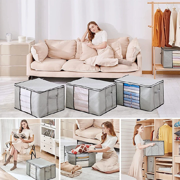 Set of 2PCS Quilt Big Storage Bag Non-Woven Fabric Oversized Moisture-Proof Luggage Duvet Cloth Storage Bag（70*50*30CM）