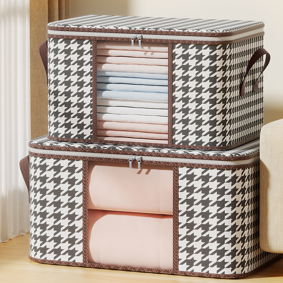 2PCS（1PC 50L/ 55*35*25cm+1PC 75L/60*40*30cm）Visual storage bags for clothes and quilts, dustproof household moving packing and organizing bags and storage boxes
