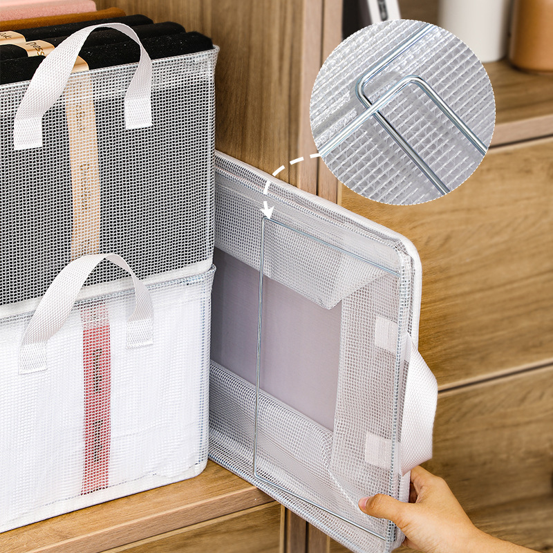 Set of  2PCS Transparent Pvc Storage Basket, Foldable Handle, Organizer Box, Suitable For Home Use, Bedroom, Wardrobe, And Underwear Storage.