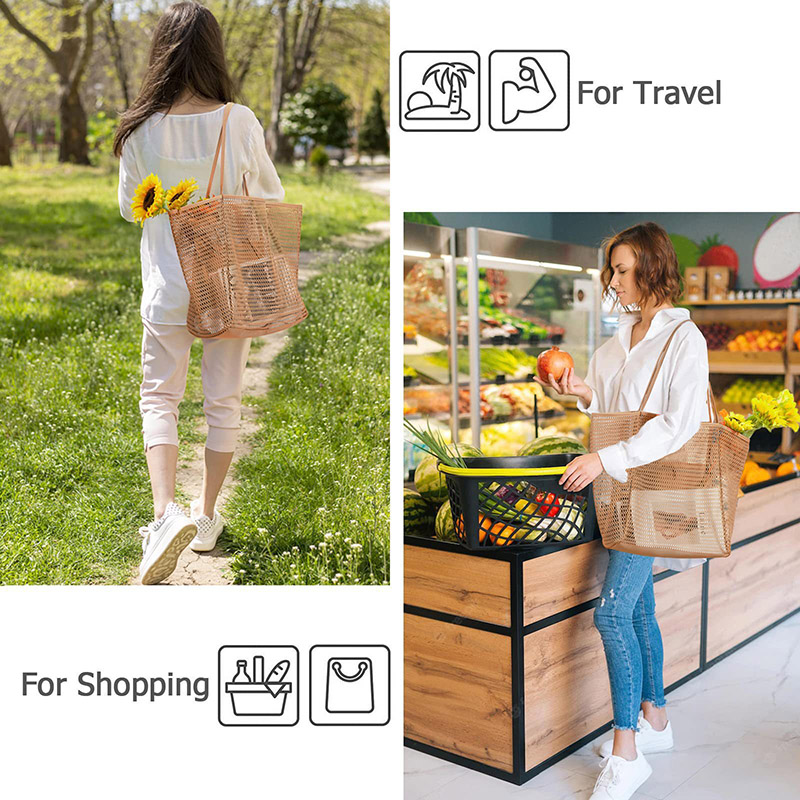 Foldable beach bag, mesh tote bag, women's shoulder bag, summer outdoor travel bag