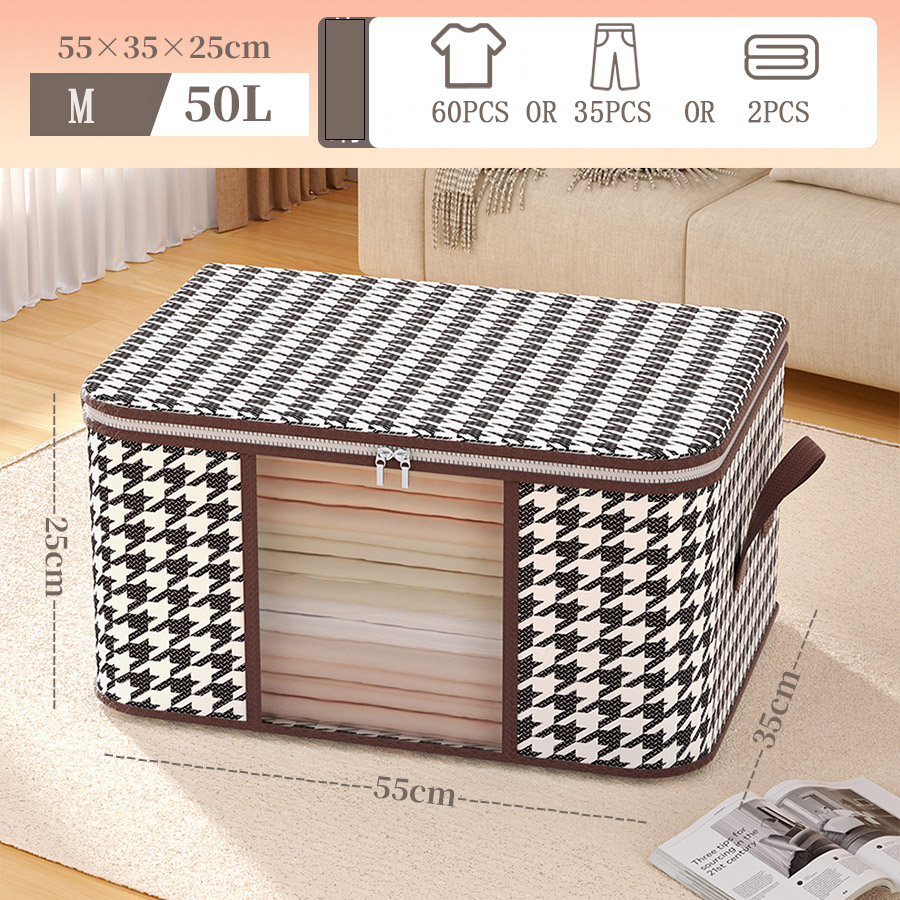 2PCS（1PC 50L/ 55*35*25cm+1PC 75L/60*40*30cm）Visual storage bags for clothes and quilts, dustproof household moving packing and organizing bags and storage boxes