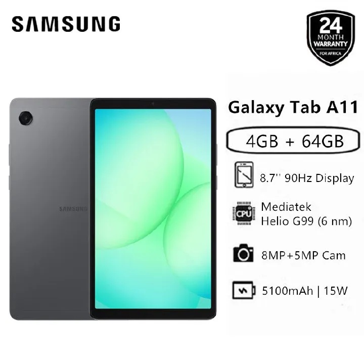 FLASH SALE!! SAMSUNG GALAXY TAB A11:| 8.7″ TFT LCD DISPLAY | 4GB RAM+64GB ROM | 5100mAh Battery | Nano SIM | 8MP Rear & 5MP Selfie Camera | Android 15 | 15W Fast Charging | Type-C | Smartphones