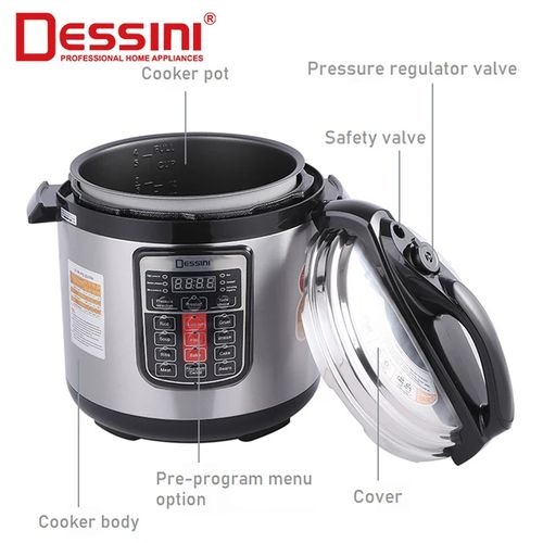 KILIMALL ANNIVESARY DEALS OFFER!! Dessini 6L Electric Pressure Cooker: | 1000W | Stainless Steel | 8 Pre-Programmed Modes | LED Display | Non-Stick Coating | Cool-Touch Handles  Pressure Cookers