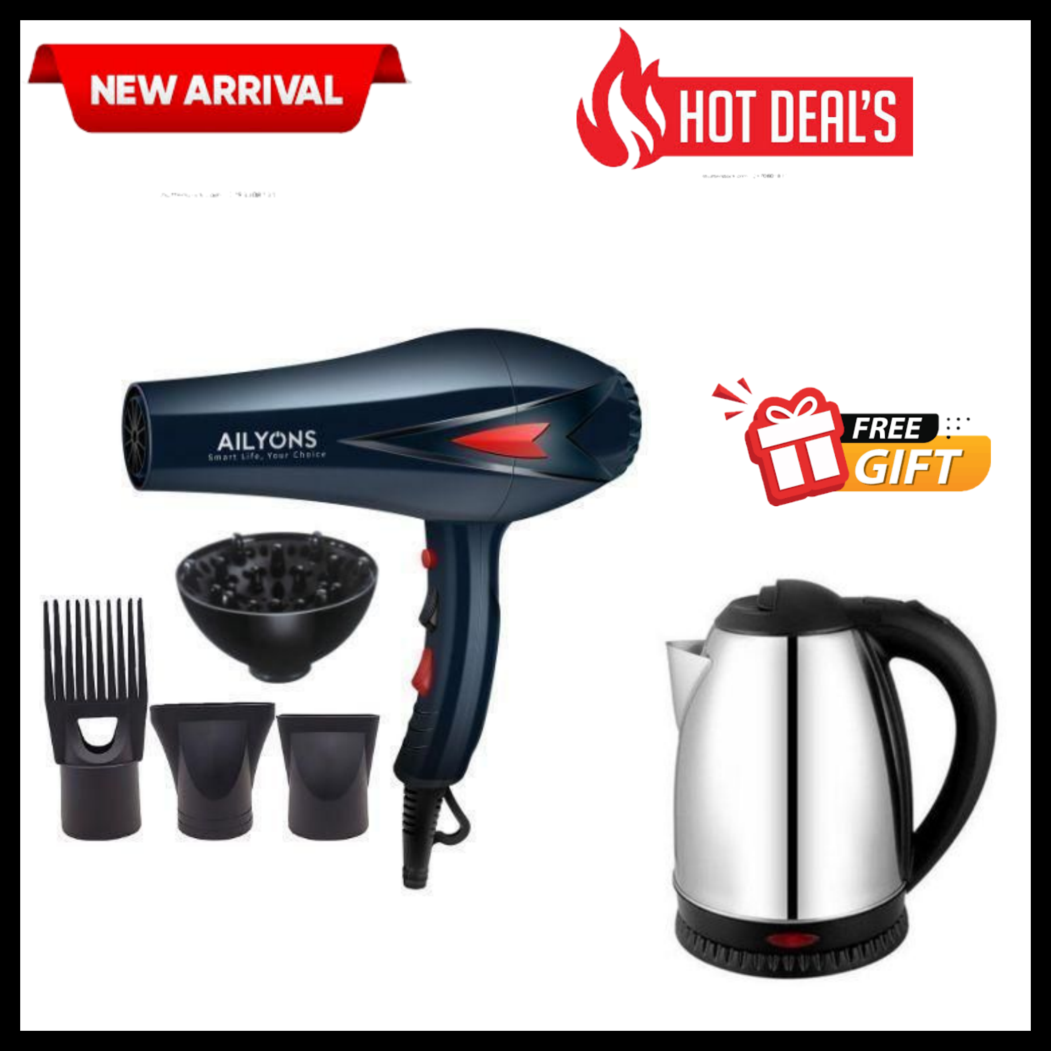 DISCOUNT DEALS!! Ailyons P2 Professional Hair Dryer/Blow Dryer: | 2200W Motor | 3 Heat Modes | 2 Speed Levels | Ergonomic Design | Low Noise | Removable Filter | Lightweight | Hair Dryers