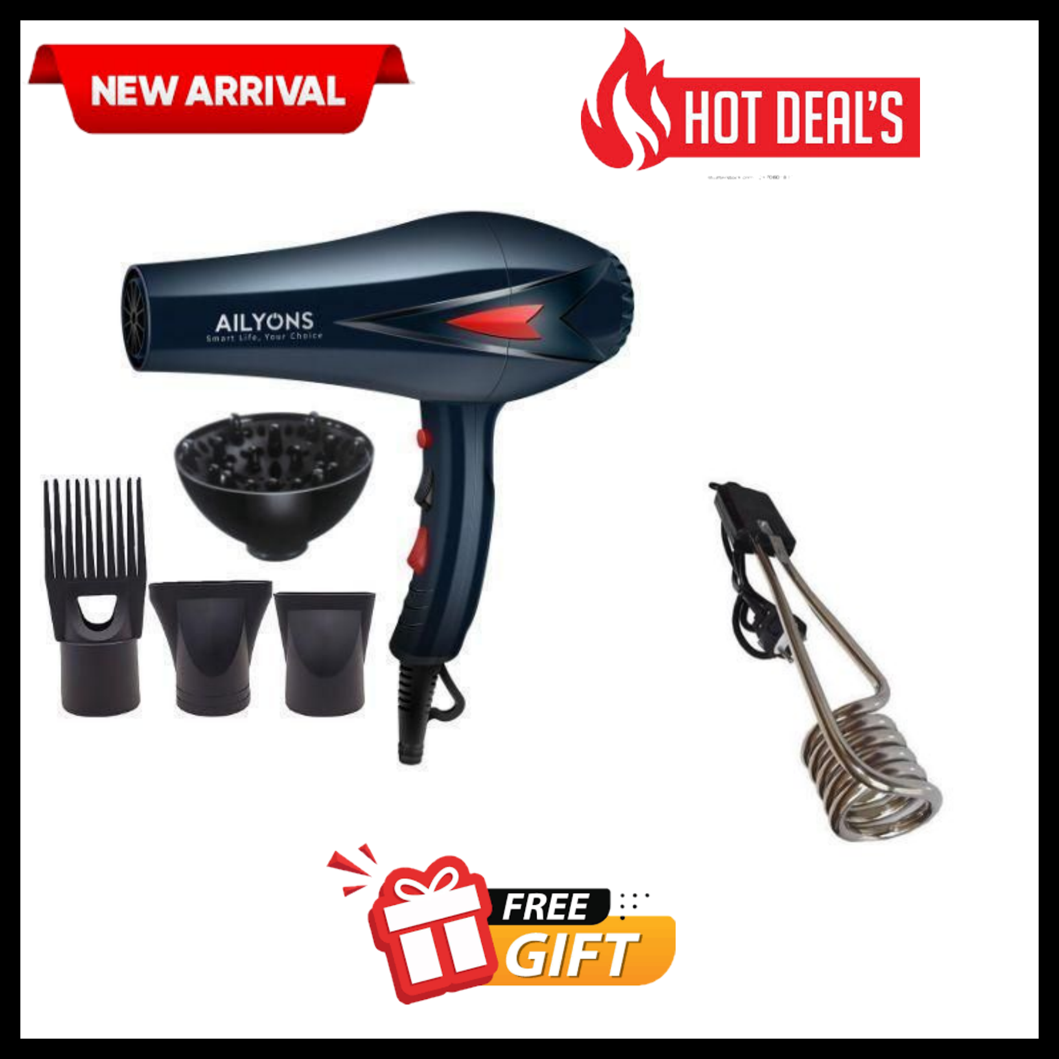 DISCOUNT DEALS!! Ailyons P2 Professional Hair Dryer/Blow Dryer: | 2200W Motor | 3 Heat Modes | 2 Speed Levels | Ergonomic Design | Low Noise | Removable Filter | Lightweight | Hair Dryers