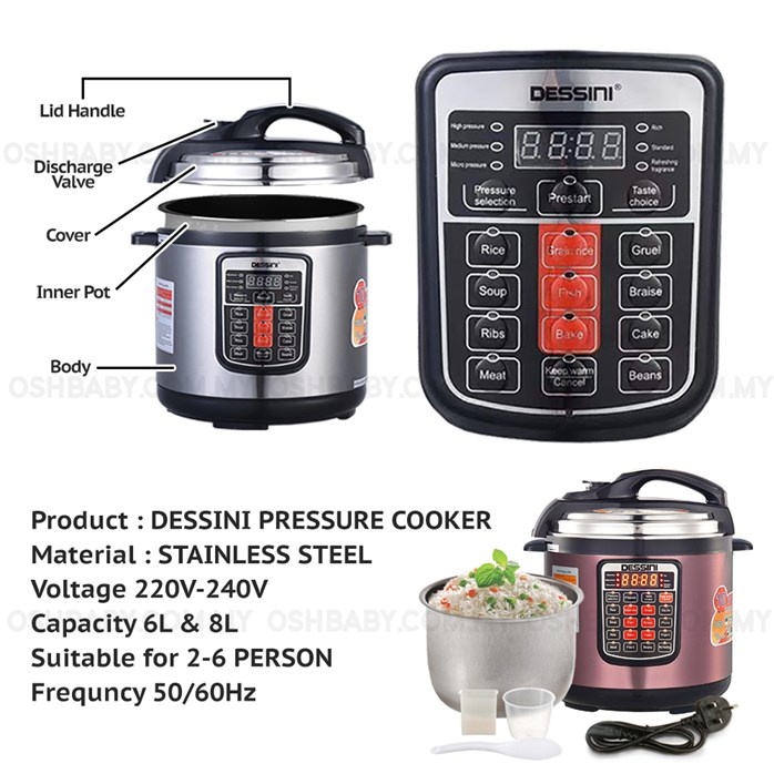 KILIMALL ANNIVESARY DEALS OFFER!! Dessini 6L Electric Pressure Cooker: | 1000W | Stainless Steel | 8 Pre-Programmed Modes | LED Display | Non-Stick Coating | Cool-Touch Handles  Pressure Cookers