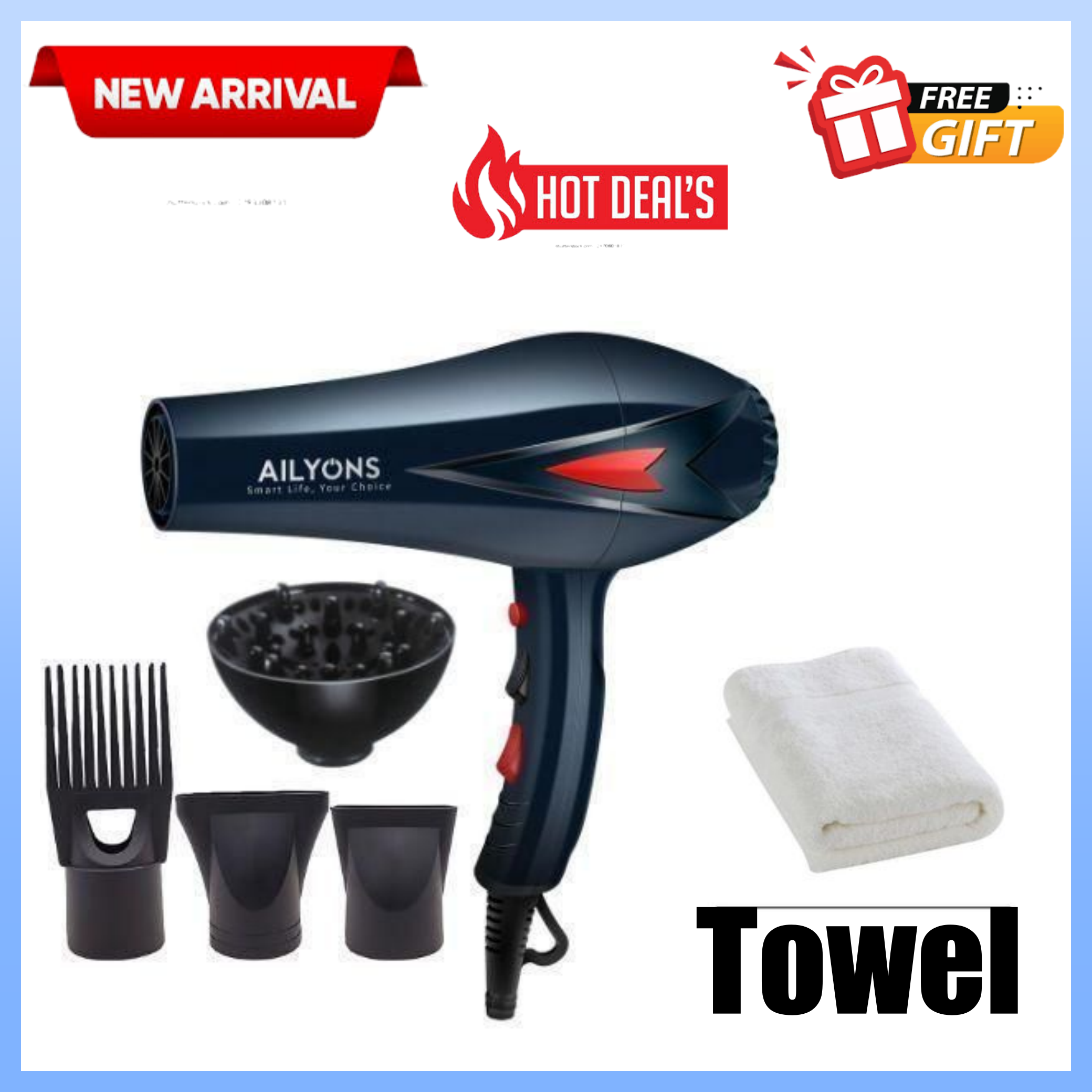 DISCOUNT DEALS!! Ailyons P2 Professional Hair Dryer/Blow Dryer: | 2200W Motor | 3 Heat Modes | 2 Speed Levels | Ergonomic Design | Low Noise | Removable Filter | Lightweight | Hair Dryers