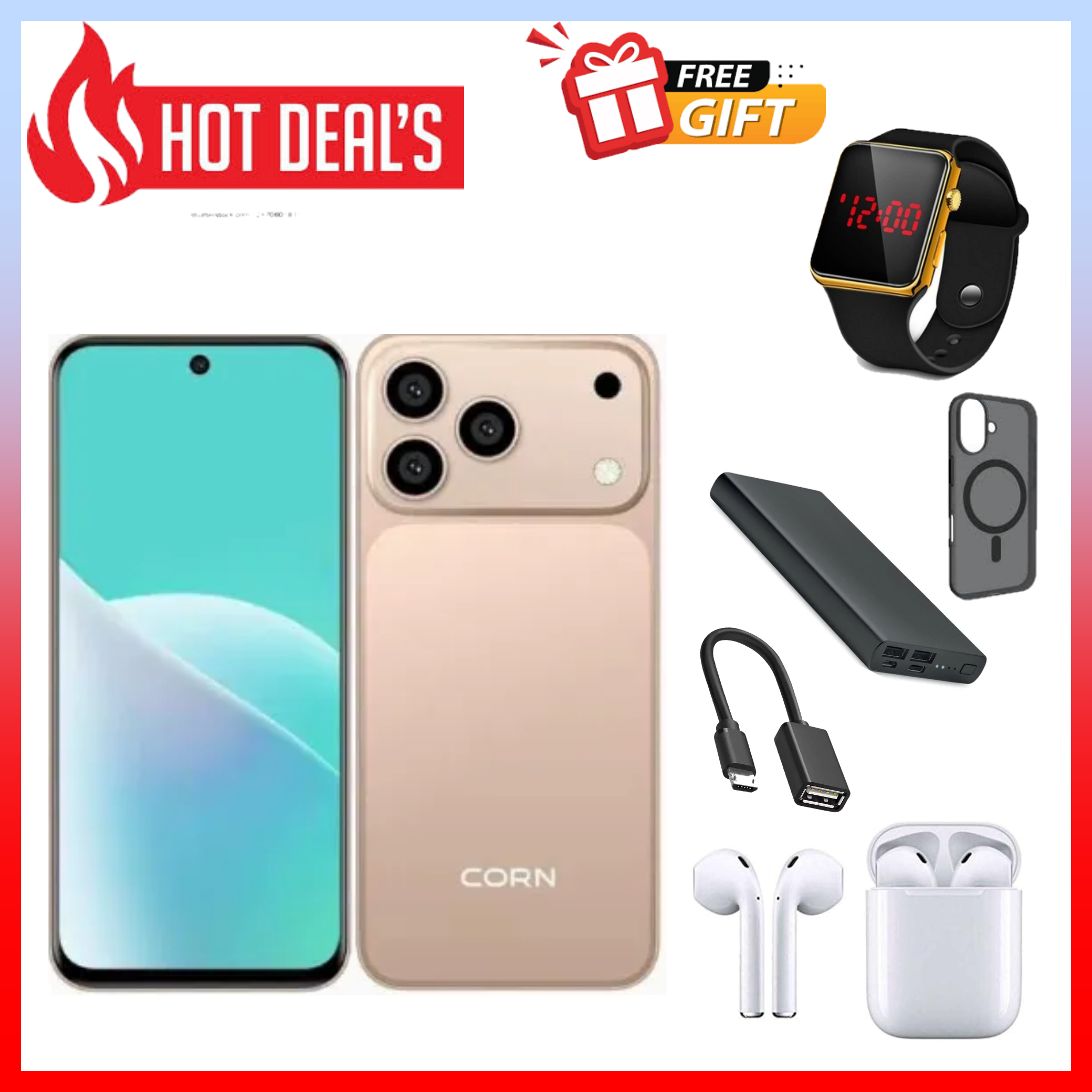 LIMITED TIME DEAL!! CORN MEGA 100 MAX 6.67"HD 64GB ROM, 5(2+3)GB RAM 5000mAh  DUAL SIM CARD SMART PHONE SIDE FINGERPRINT FACE UNLOCK, 3G NETWORK13MP ULTRA CAMERA 8MP SELFIE-SMARTPHONE+FREEGIFT