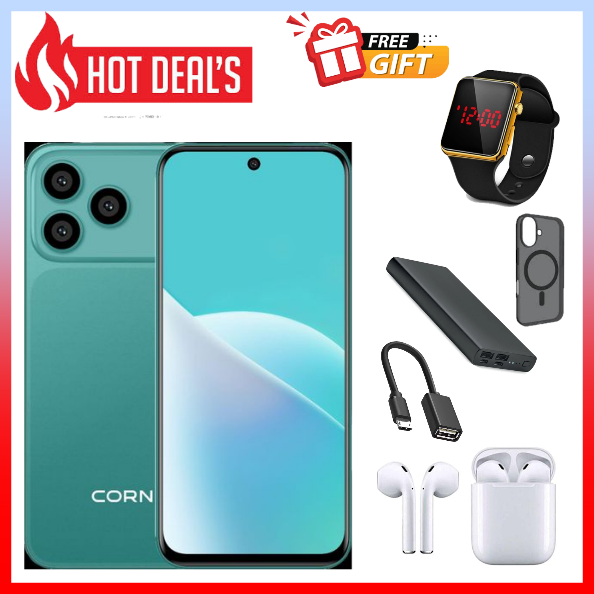 LIMITED TIME DEAL!! CORN MEGA 100 MAX 6.67"HD 64GB ROM, 5(2+3)GB RAM 5000mAh  DUAL SIM CARD SMART PHONE SIDE FINGERPRINT FACE UNLOCK, 3G NETWORK13MP ULTRA CAMERA 8MP SELFIE-SMARTPHONE+FREEGIFT