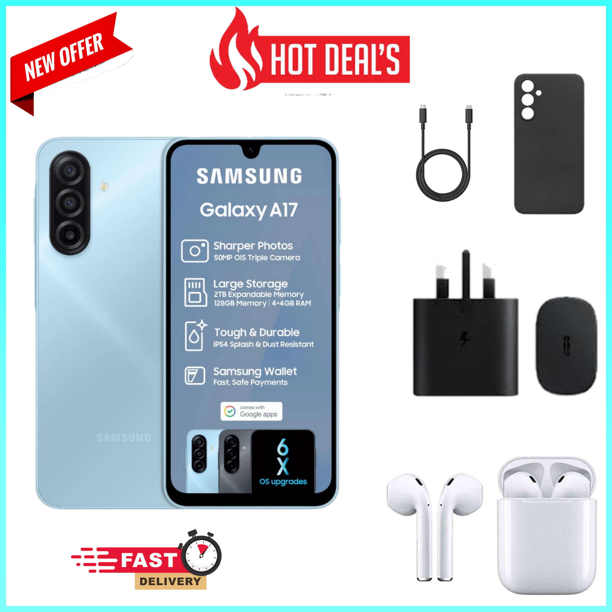 LIMITED OFFERS!!Samsung Galaxy A17 128GB/258GB+4GB/8GB/6GB 6.7" Super AMOLED Display Mediatek Helio G99 50MP Triple Camera Android 15 5000mAh 25W Samsung A17, A17 samsung smartphones+FREE GIFTS