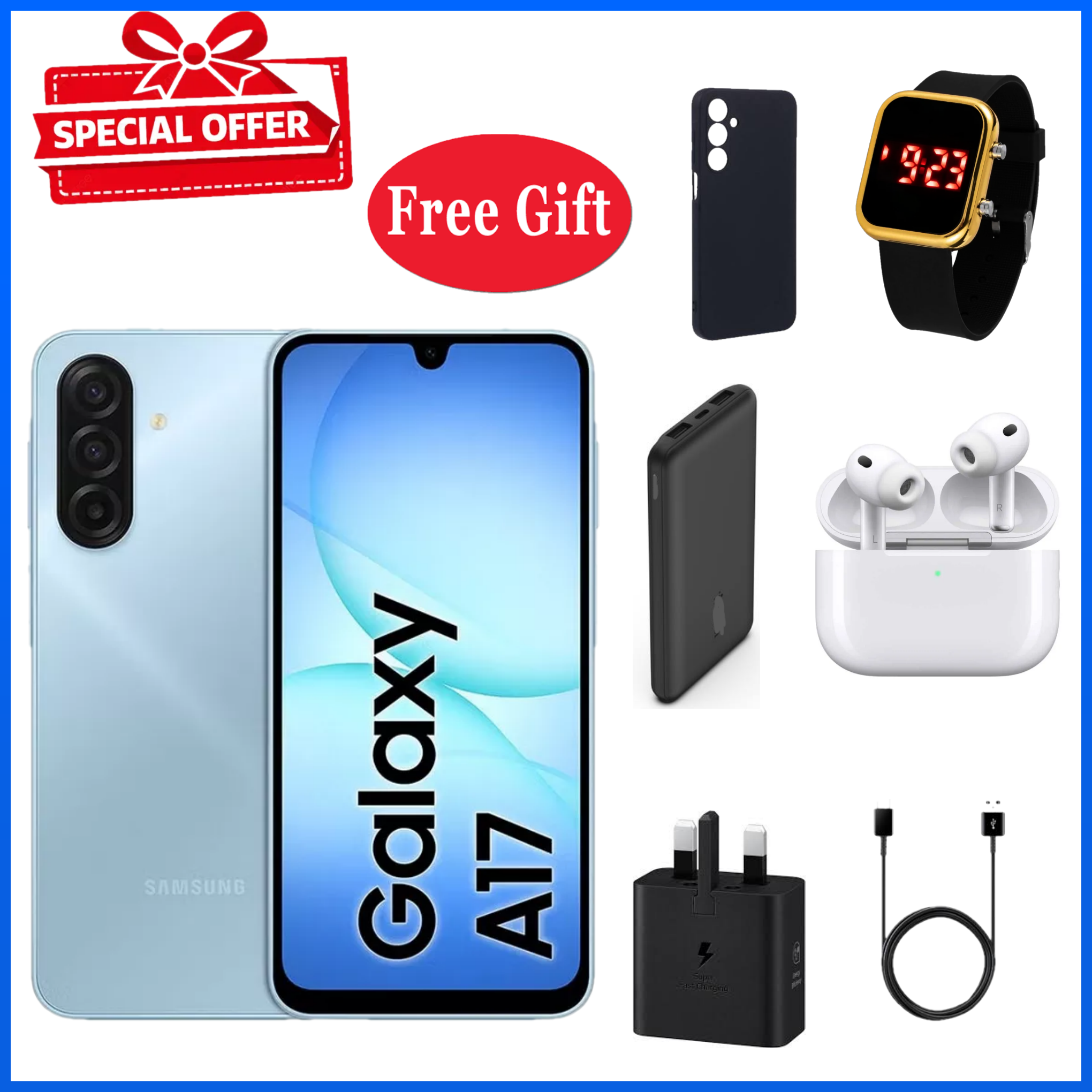 LIMITED OFFERS!! Samsung Galaxy A17 128GB+4GB 6.7" Super AMOLED Display Mediatek Helio G99 50MP Triple Camera Android 15 IP54 Waterproof 5000mAh 25W Type-C AI Smart Phones Samsung A17, A17 samsung