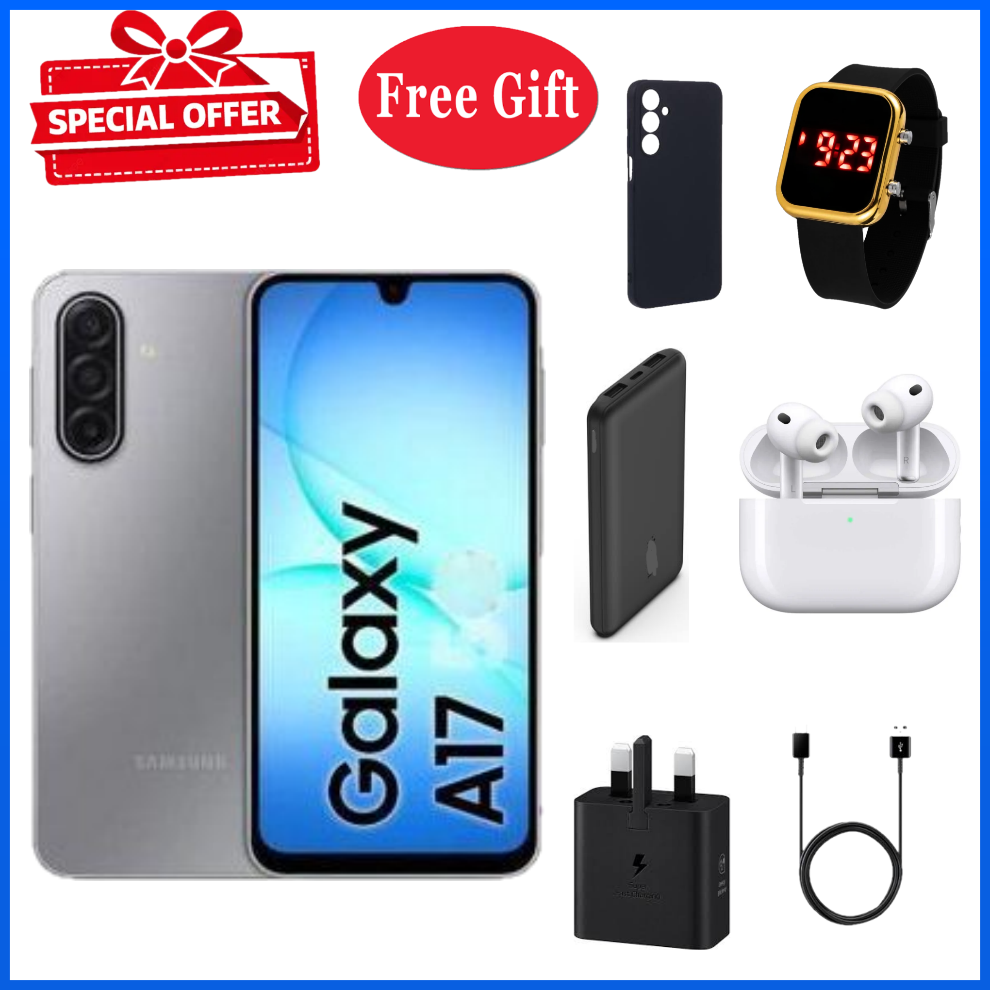LIMITED OFFERS!! Samsung Galaxy A17 128GB+4GB 6.7" Super AMOLED Display Mediatek Helio G99 50MP Triple Camera Android 15 IP54 Waterproof 5000mAh 25W Type-C AI Smart Phones Samsung A17, A17 samsung