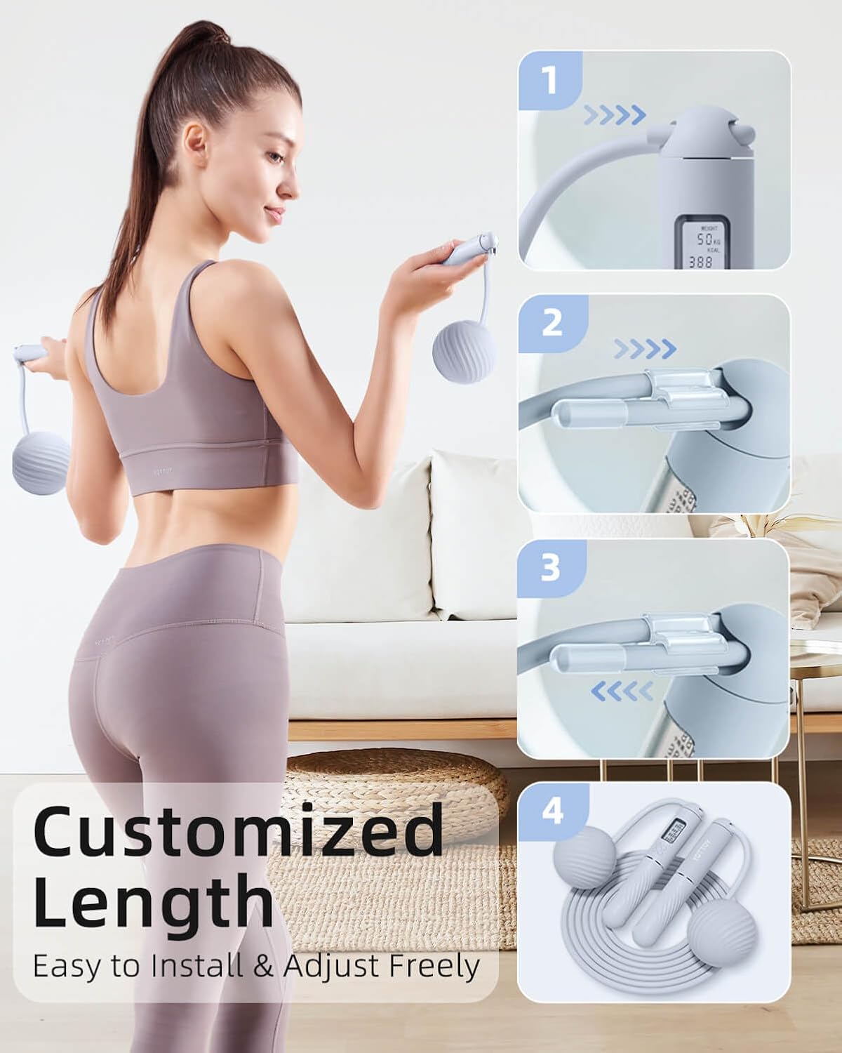 2-in-1 Weighted Jump Rope Exercise Rope – Adjustable Fitness Skipping Rope for Cardio Training Weight Loss Workout Home & Gym Use