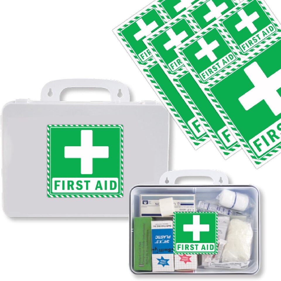 First Aid Safety Sign Self-Adhesive Sticker – Emergency Medical Signage Waterproof Durable Warning Label for Offices Shops Workplaces