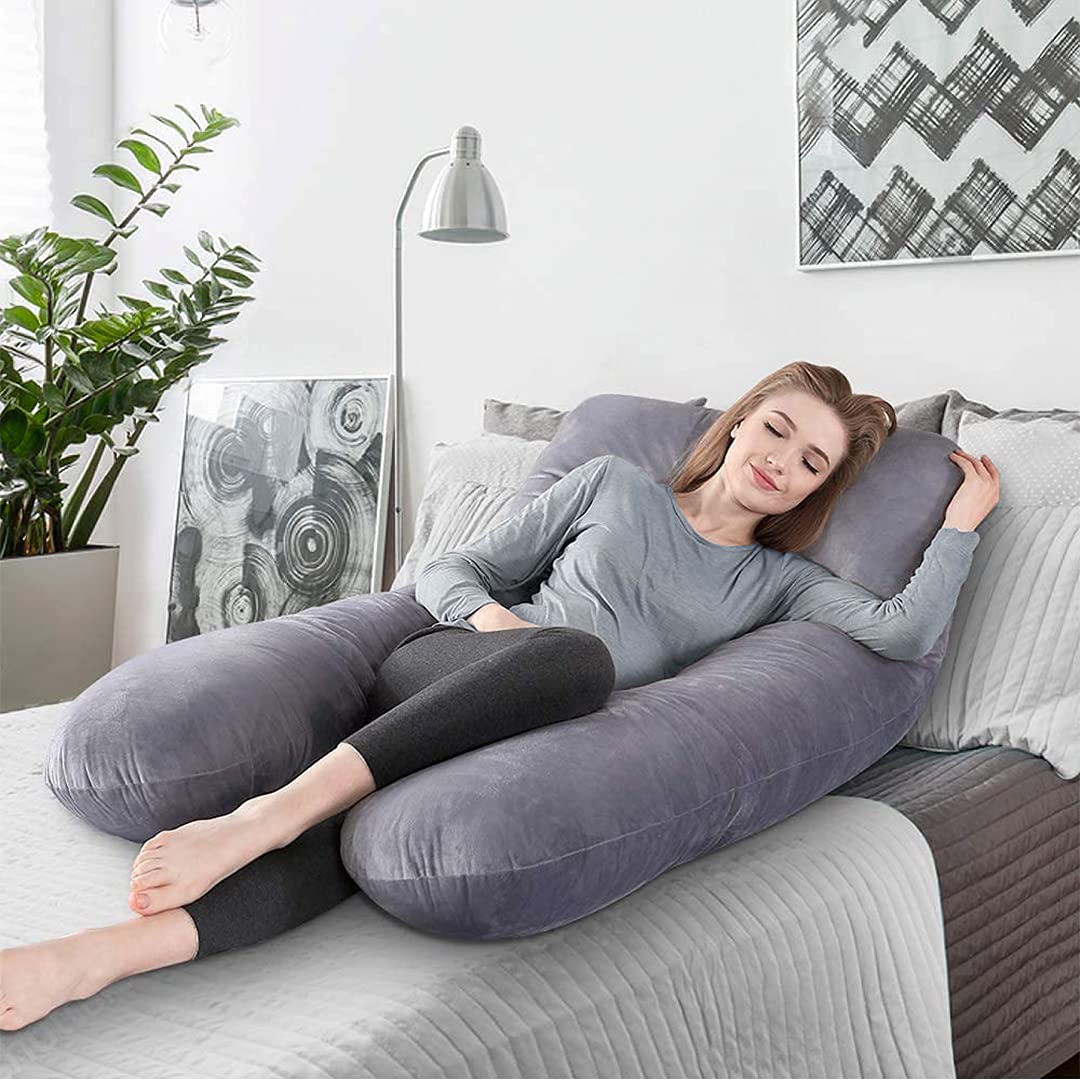 U-Shape Pregnancy Pillow Soft Velvet Maternity Support Pillow Full Body Sleeping Cushion for Pregnant Women Comfort Rest