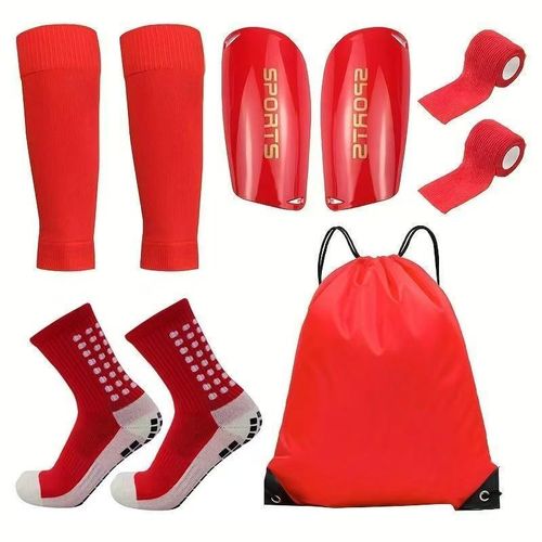 5PCS Football Training Gear Set Shin Guards Sleeves Grip Socks & Storage Bag Soccer Protection Kit for Kids & Adults