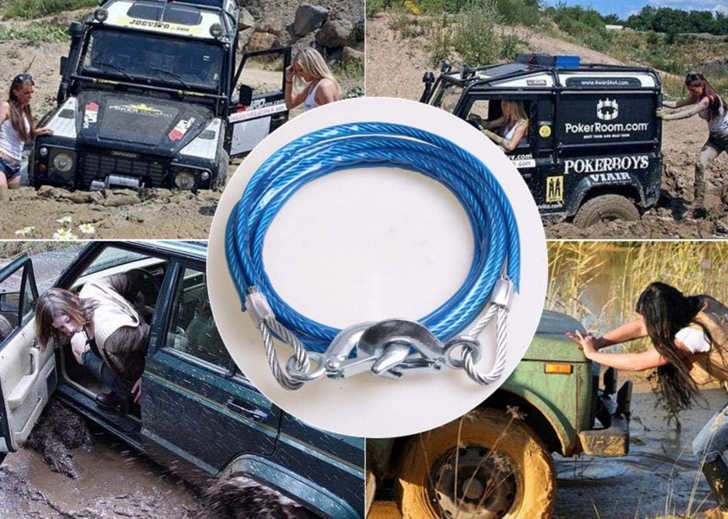 4M 5 Ton Steel Wire Tow Cable Heavy Duty Car Tow Rope Emergency Vehicle Recovery Cable for Cars Trucks SUV Durable Towing Wire