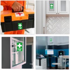 First Aid Safety Sign Self-Adhesive Sticker – Emergency Medical Signage Waterproof Durable Warning Label for Offices Shops Workplaces