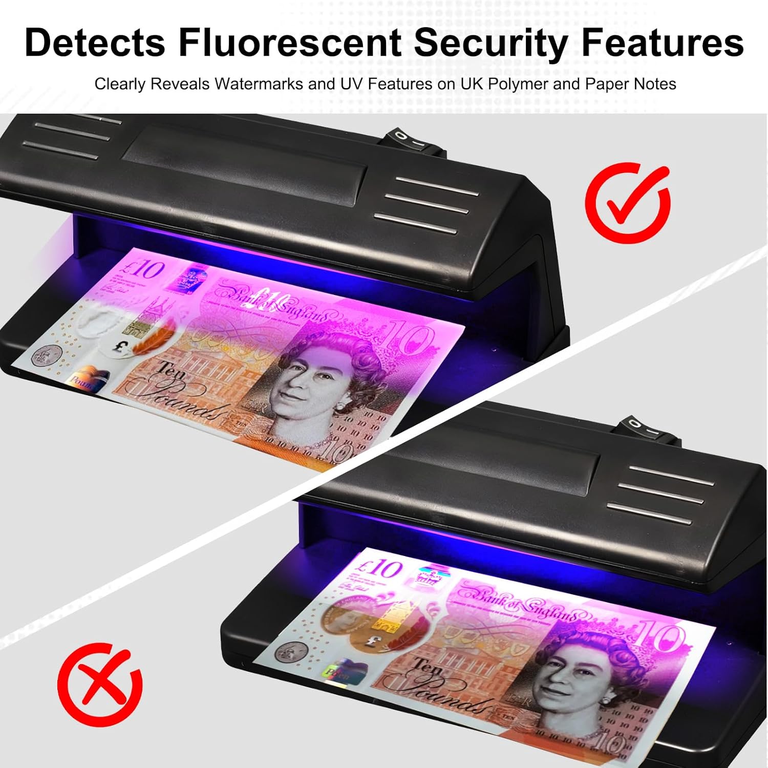 Portable Fake Currency Detector UV Money Checker Banknote Validator for Cash Handling Counterfeit Detection Compact Handheld Device