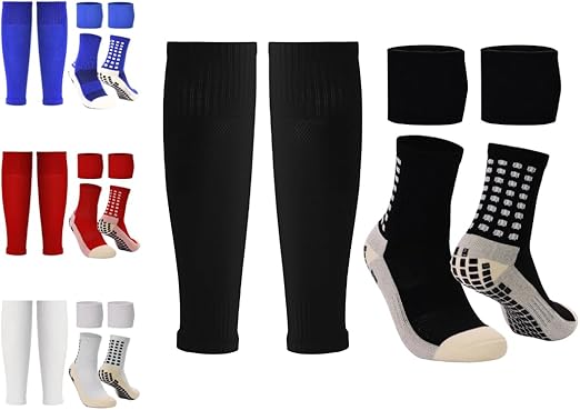 5PCS Football Training Gear Set Shin Guards Sleeves Grip Socks & Storage Bag Soccer Protection Kit for Kids & Adults
