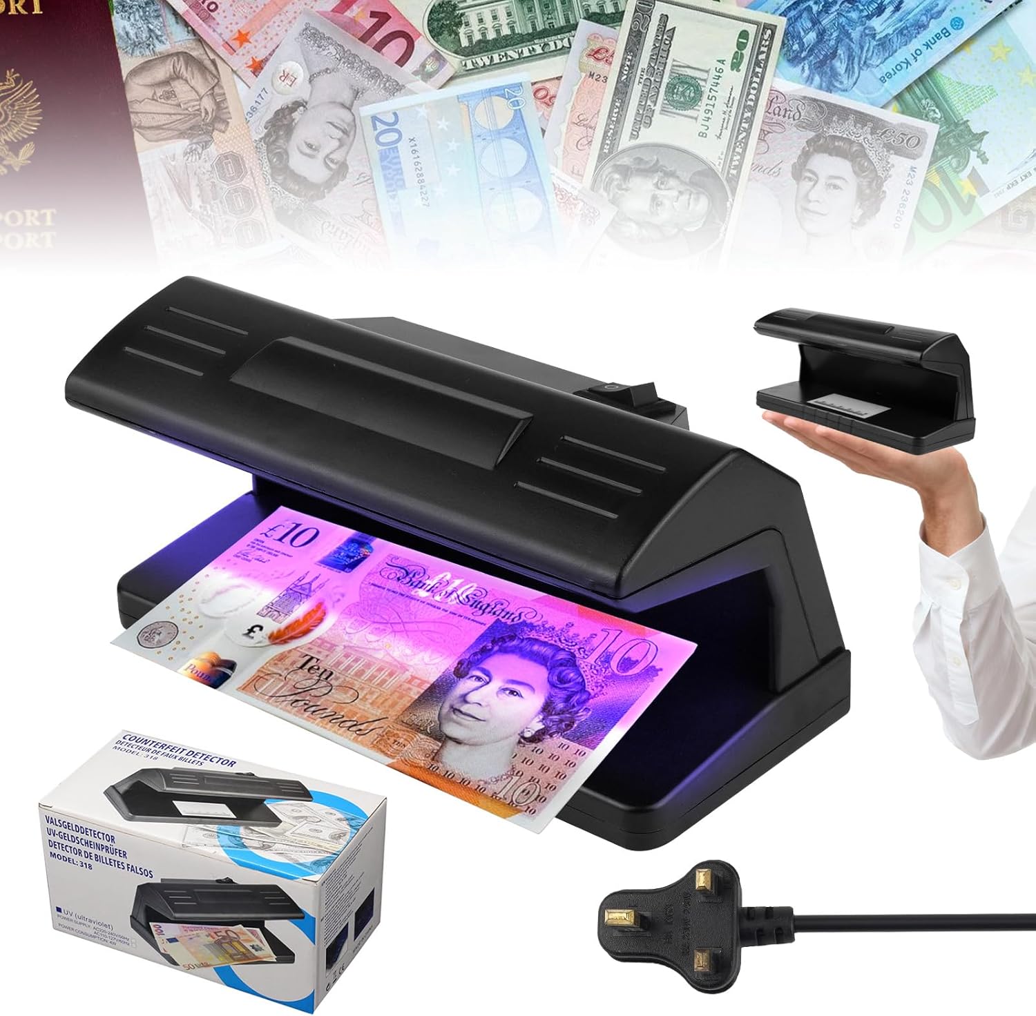 Portable Fake Currency Detector UV Money Checker Banknote Validator for Cash Handling Counterfeit Detection Compact Handheld Device