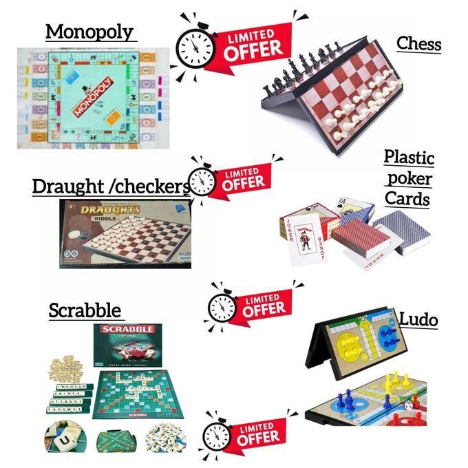 All in One Board Games Set Chess Checkers Ludo Monopoly Scrabble Poker Draught Family Fun Game Package for Kids & Adults
