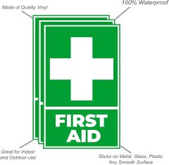 First Aid Safety Sign Self-Adhesive Sticker – Emergency Medical Signage Waterproof Durable Warning Label for Offices Shops Workplaces