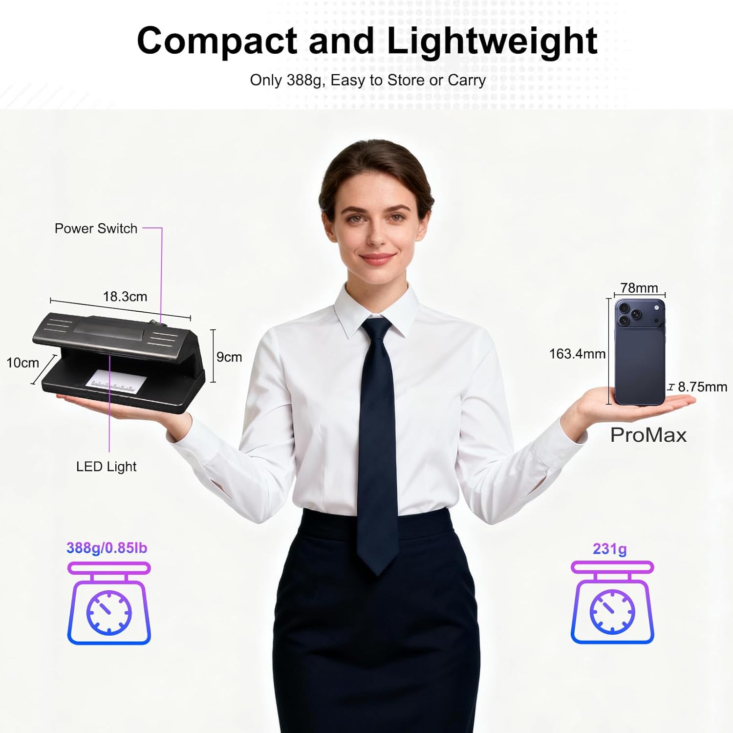 Portable Fake Currency Detector UV Money Checker Banknote Validator for Cash Handling Counterfeit Detection Compact Handheld Device