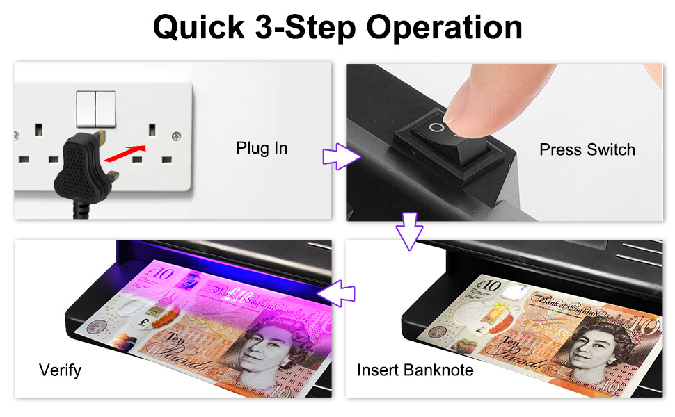 Portable Fake Currency Detector UV Money Checker Banknote Validator for Cash Handling Counterfeit Detection Compact Handheld Device