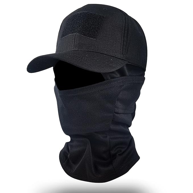 Balaclava and Tactical Cap Combo Set – Outdoor Face Mask & Military Style Cap for Protection-black
