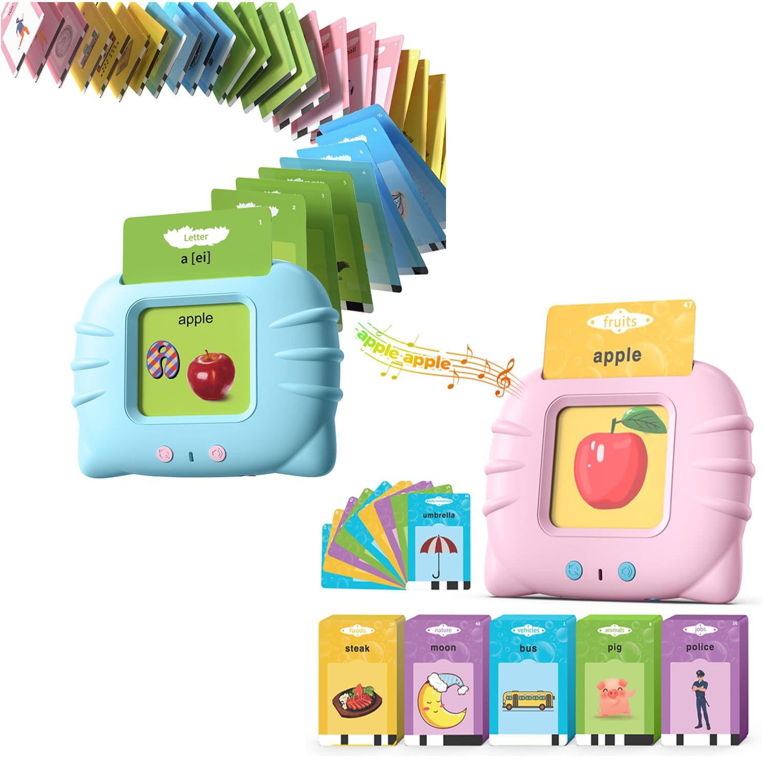 Flash Card Reader Word Learning Toy – 112 Cards (224 Words) Educational Talking Device for Kids Early Language Development