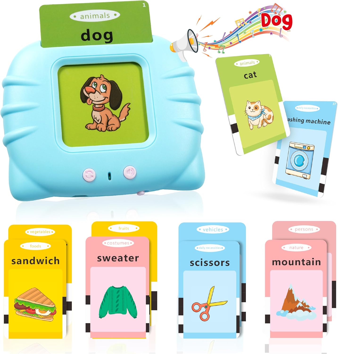 Flash Card Reader Word Learning Toy – 112 Cards (224 Words) Educational Talking Device for Kids Early Language Development