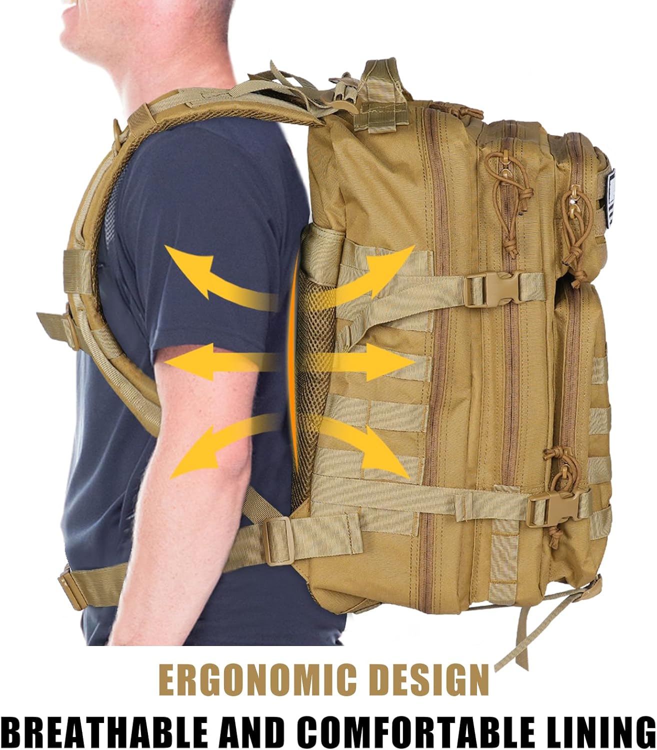 50L Waterproof Tactical Backpack Military Camping Hiking Travel Rucksack Large Capacity Outdoor Bag-Brown