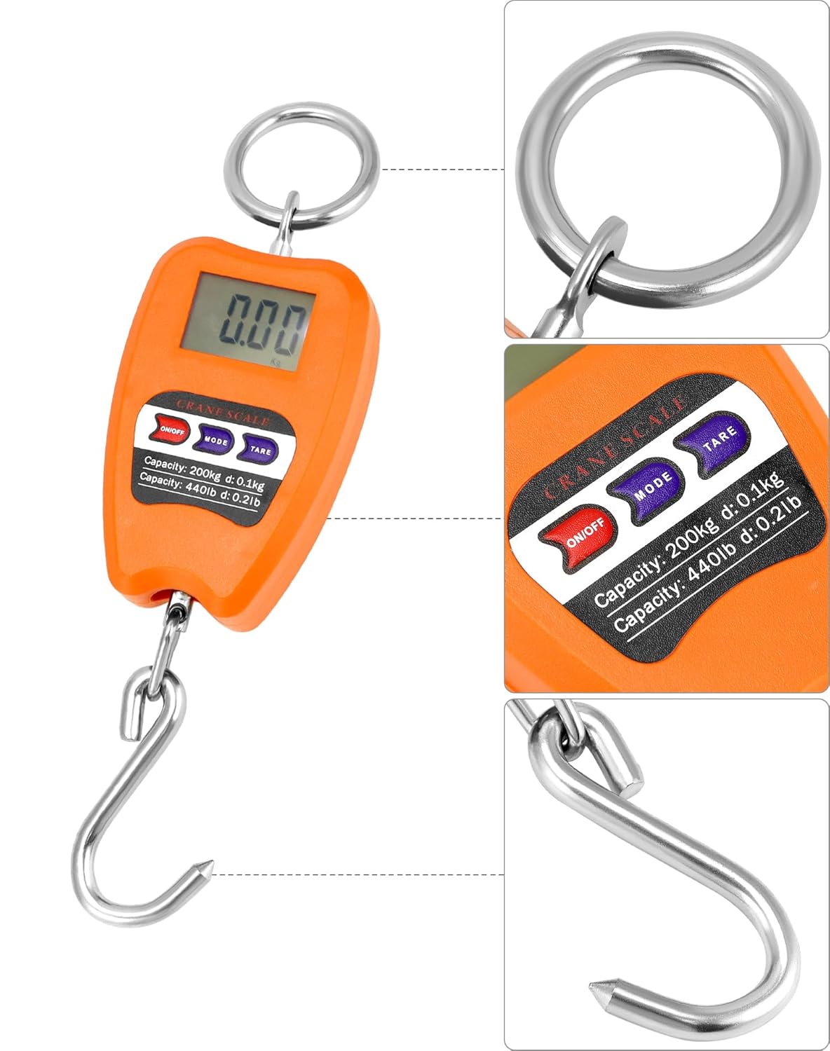 200KG Digital Hanging Scale with Accurate Sensors – Portable Mini Crane Scale with Hooks for Farm, Butchery, Fishing & Outdoor Weighing