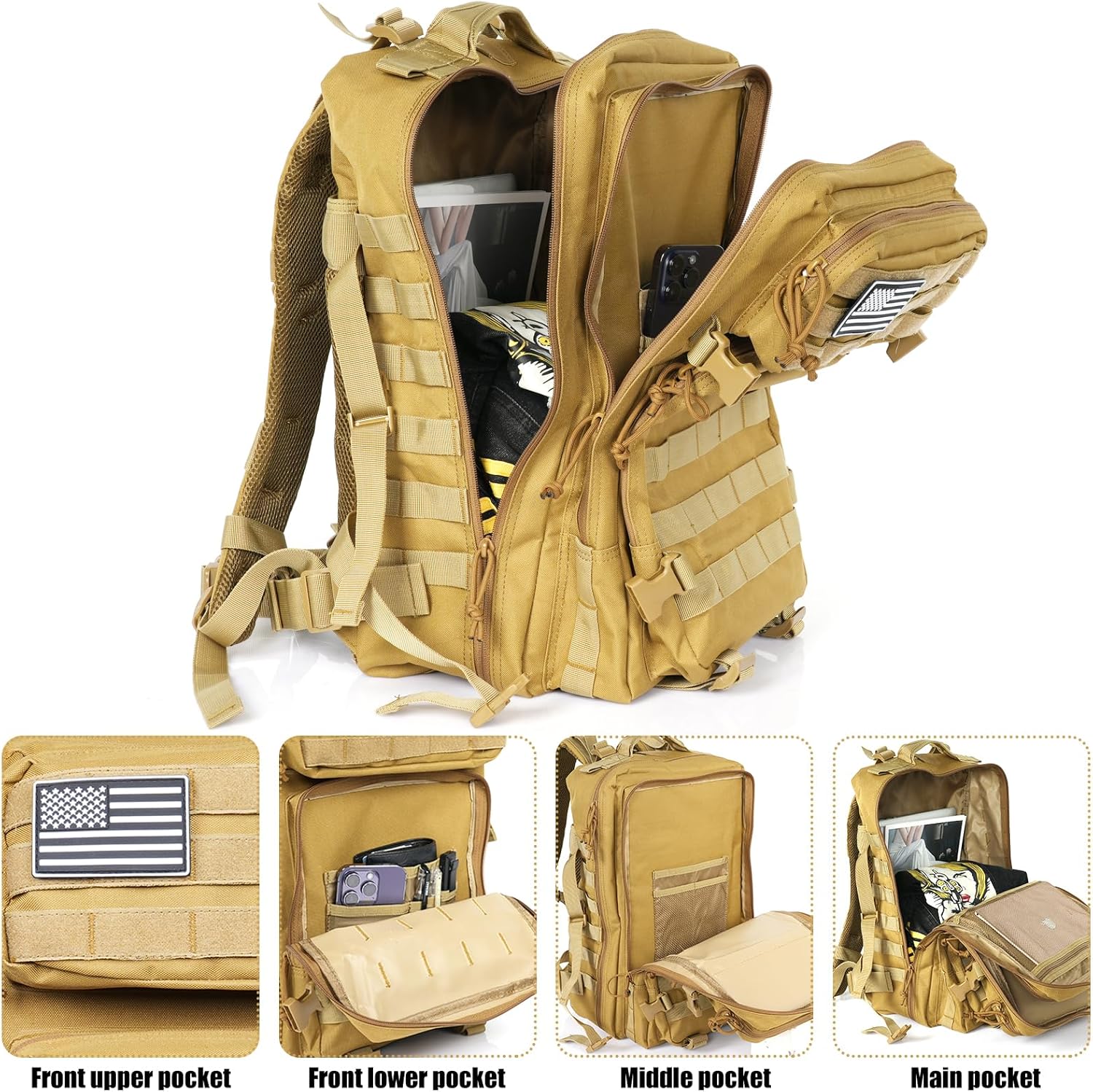 50L Waterproof Tactical Backpack Military Camping Hiking Travel Rucksack Large Capacity Outdoor Bag-Brown