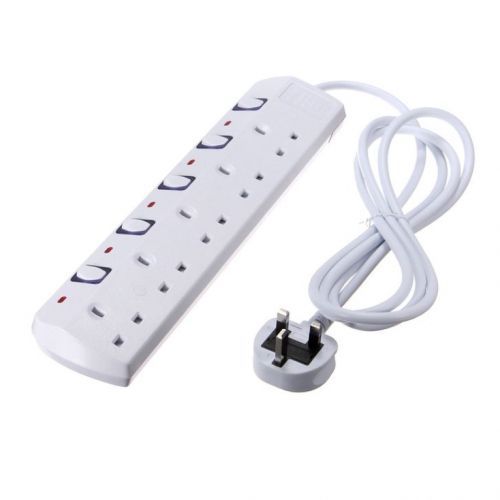 6 Way Extension Cable with Individual Switches – Multi Socket Power Extension Board for Home, Office & Electronics