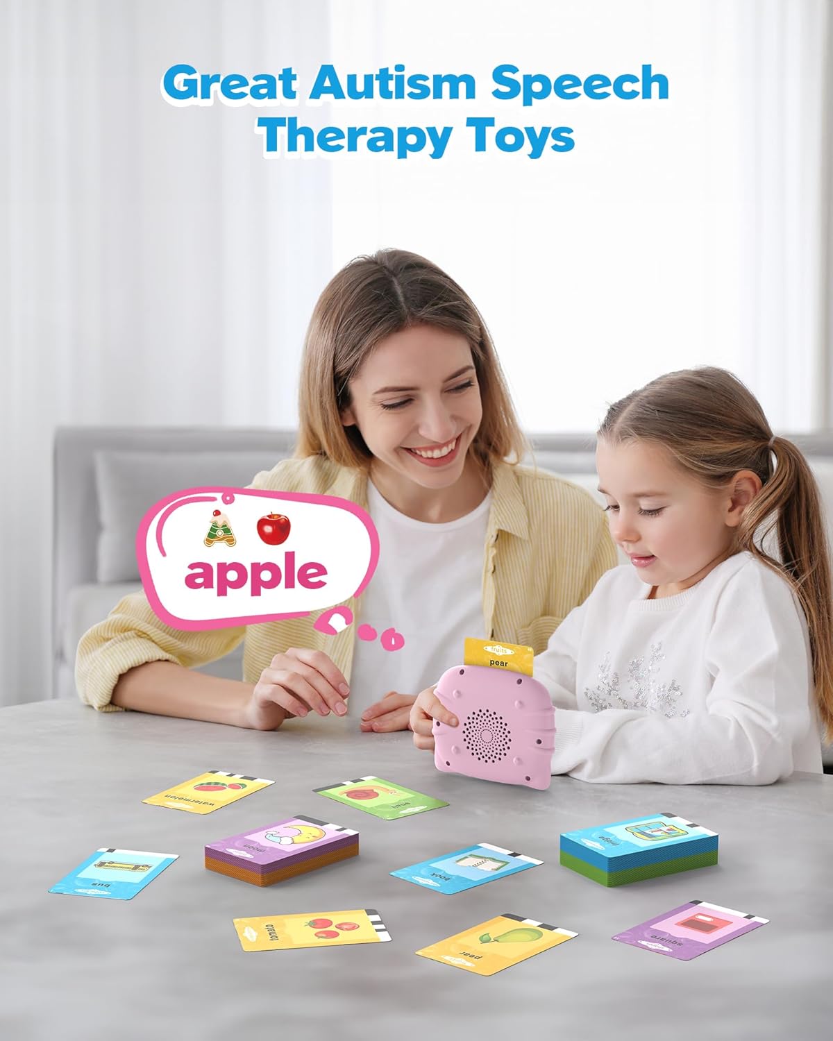 Flash Card Reader Word Learning Toy – 112 Cards (224 Words) Educational Talking Device for Kids Early Language Development