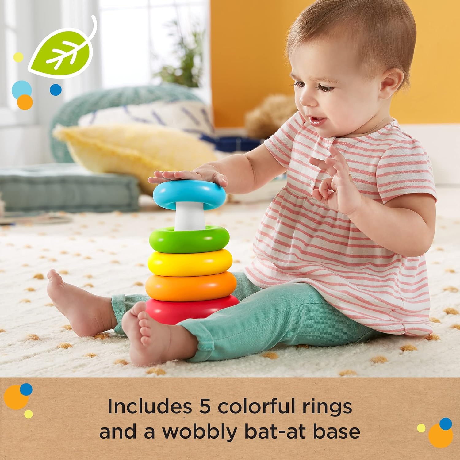 Rock-a-Stack Ring Stacking Toy – Infant Learning Educational Toy for Shape, Color Recognition & Early Motor Skills Development