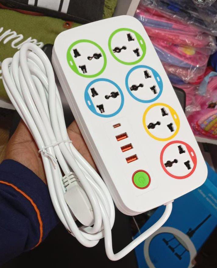 USB Port Extension Cable with Surge Protection – Multi Socket Power Extension with USB Charging Ports for Home & Office Use