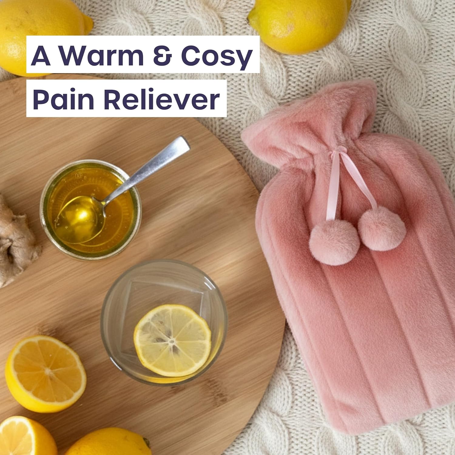 2L Hot Water Bottle with Faux Fur Cover – Soft Luxury Warm Heating Bag for Pain Relief Winter Comfort Reusable Heat Pack