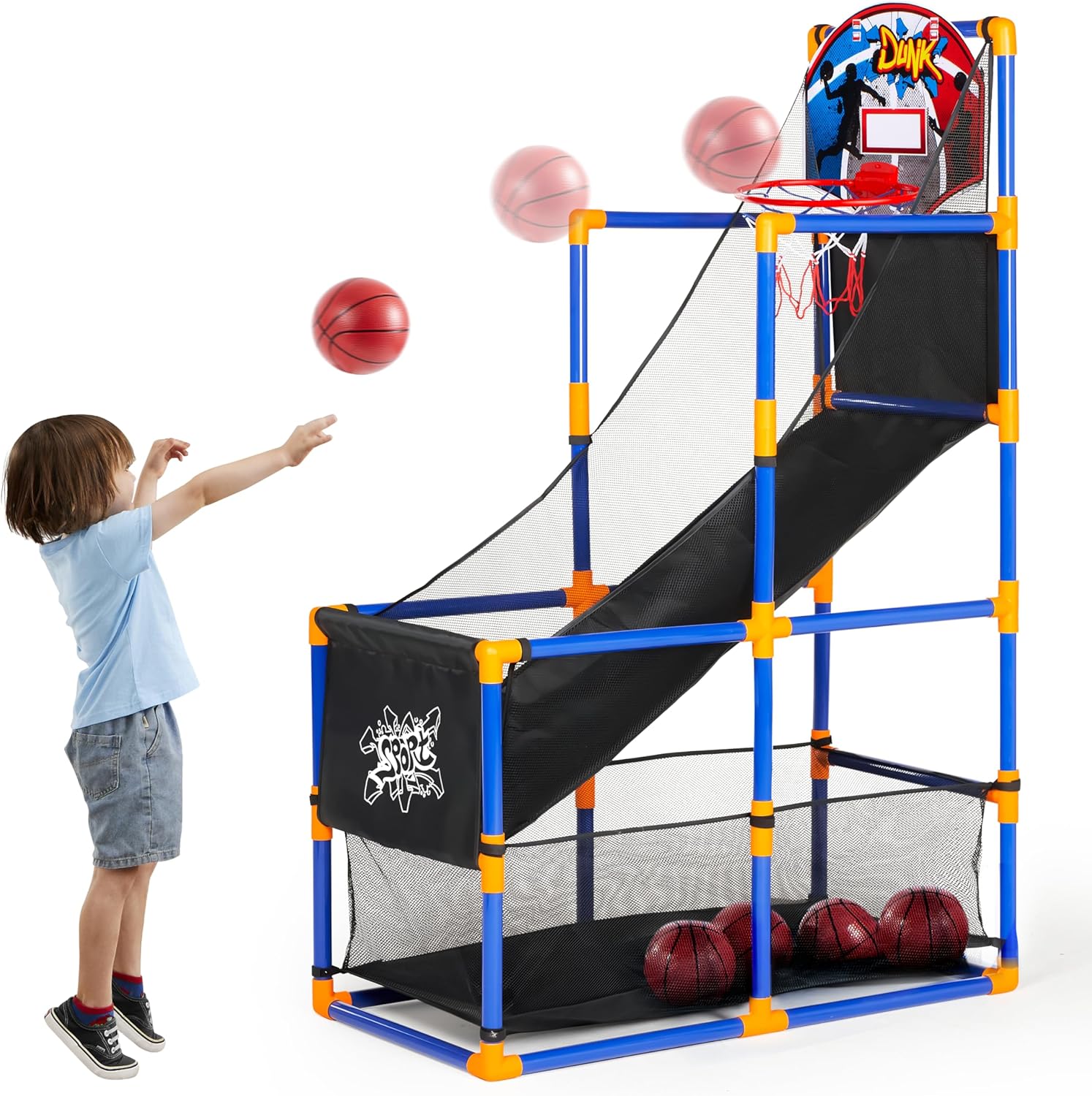 Kids Basketball Hoop Set Indoor Sports Toy – Adjustable Height Mini Basketball Game with Ball for Children Training Play