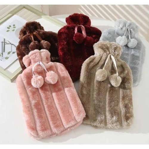 2L Hot Water Bottle with Faux Fur Cover – Soft Luxury Warm Heating Bag for Pain Relief Winter Comfort Reusable Heat Pack
